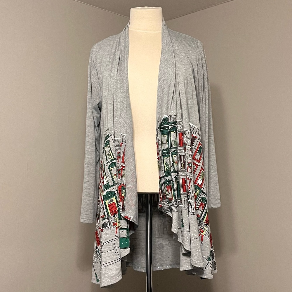 Ugly Christmas Sweater Lightweight Cardigan Size Medium A Walk In The Park Woman